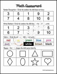 Image result for Kindergarten Assessment Worksheets