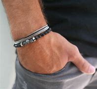 Image result for Men's Leather and Silver Bracelets