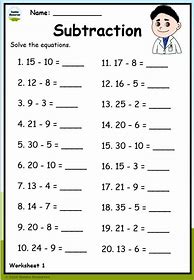 Image result for Subtraction Worksheets Grade 1