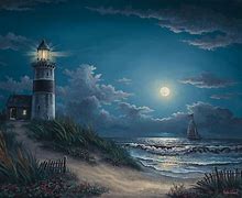 Image result for Moonlight Lighthouse Paintings