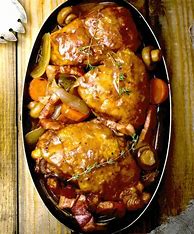 Image result for Chicken Coq AU Vin with Butter Noodles