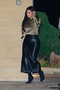 Image result for Kim Kardashian Leather Pleated Skirt