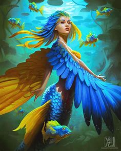 ArtStation - Blue and Gold Macaw Mermaid