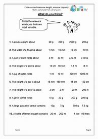 Image result for Length Weight Worksheet