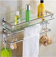Image result for Glass Bathroom Shelf with Towel Bar