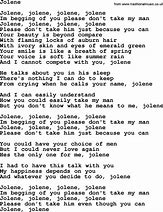 Image result for Music and Lyrics for Jolene by Dolly Parton