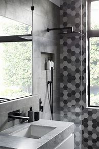 Image result for Gray Bathroom with Black and White Decor