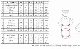 Image result for Shirt Collar Size Chart