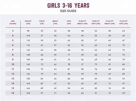 Image result for Girl Size Chart by Age