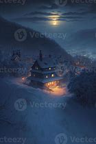 Image result for Snowy Village with Full Moon Clip Art