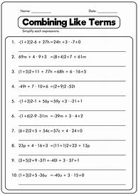 Image result for Combining Like Terms Worksheet