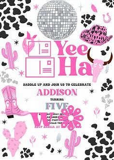 Editable Space Cowgirl Birthday Party Invitation Pink Disco Cowgirl ...