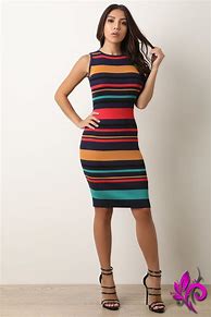 Image result for Woman Wearing Dress with Horizontal Stripes