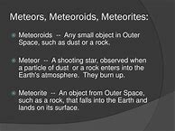 Image result for Table of Asteroids Meteors and Comets