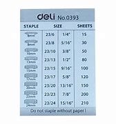 Image result for Standard Staple Size Chart