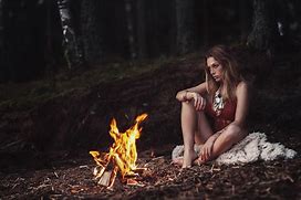 Image result for Woman Night Forest Fire