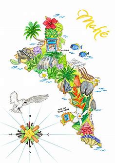 Seychellen-Insel Mahé - Illustrierte Landkarte