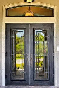 Image result for Glass and Wrought Iron Front Doors