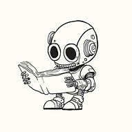 Image result for Robot Reading a Book Black and White