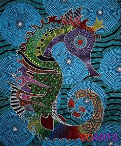 Seahorse 50x60cm Like & Repin. Noelito Flow. Noel  Panda http://www.instagram.com/noelitoflow | Aboriginal dot painting, Aboriginal art, Aboriginal dot art