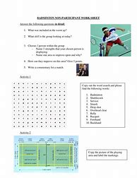 Image result for Badminton Worksheet