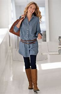 Image result for Denim Tunic with Leggings Outfits