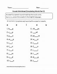 Image result for Two Vowel Words Worksheets