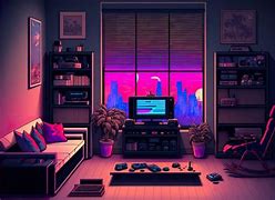 Image result for Synthwave Gaming Room with Big TV