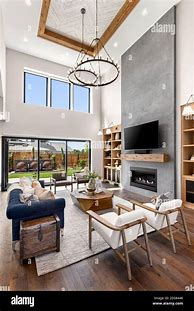 Image result for Living Room with Fireplace High Ceilings