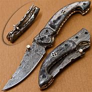 Image result for Handmade Damascus Pocket Knives Bone Handle