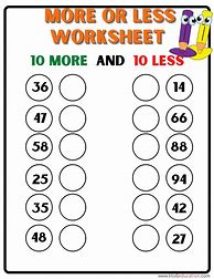 Image result for 10 More Ten Less Worksheets First Grade