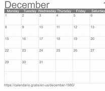 Image result for Dec 1980 Calendar