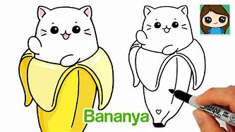 Image result for Kawaii Cat Banana Drawing