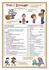 Image result for Make 10 Sentences with Too and Enough