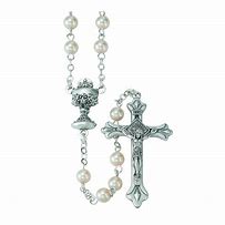 Image result for White First Communion Rosary Beads