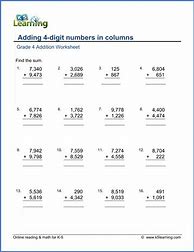 Image result for Adding 4 Digit Numbers Worksheet