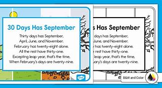 Image result for 31 Days Has September Poem for Kids