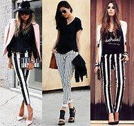 Image result for Outfits with Black and White Striped Pants