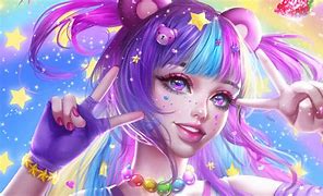 Image result for Anime Art White and Rainbow Hair