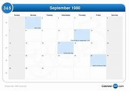 Image result for Sep 1980 Calendar