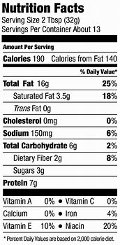 Image result for Natural Peanut Butter Nutrition Label