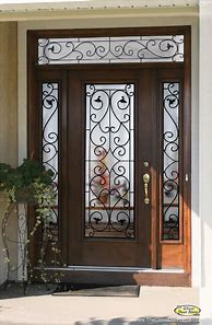 Image result for Glass and Wrought Iron Front Doors