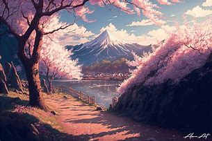 Image result for Cherry Blossom Sakura Lake Art