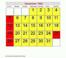 Image result for December 1982 Calendar