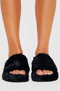 Image result for Black Fluffy Slippers