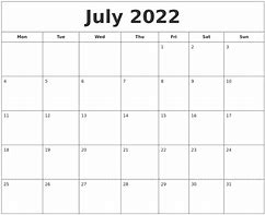 Image result for July 22 Calendar
