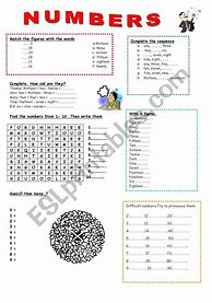 Image result for ESL Numbers Worksheets for Adults