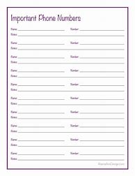 Image result for Important Phone Numbers Printable