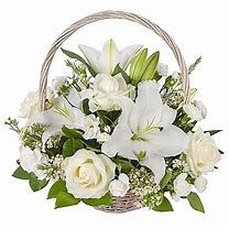 Image result for White Basket of Brightly Colored Flowers