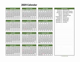 Image result for 2029 Calendar with Holidays Printable